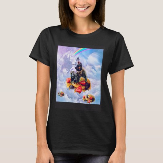 T-shirt Cat Riding Bear On Clouds And Waffles (Devant)