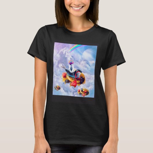 T-shirt Cat Riding Dolphin On Clouds And Waffles (Devant)