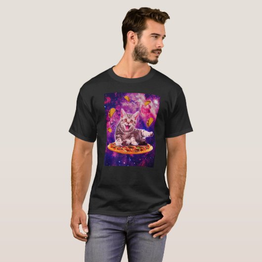 T-shirt Cat Riding Pizza In Space Galaxy Taco Kitten Cats  (Devant entier)