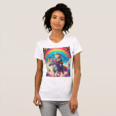 T-shirt Cat Riding Unicorn with Rainbows and Butterflies (Devant entier)