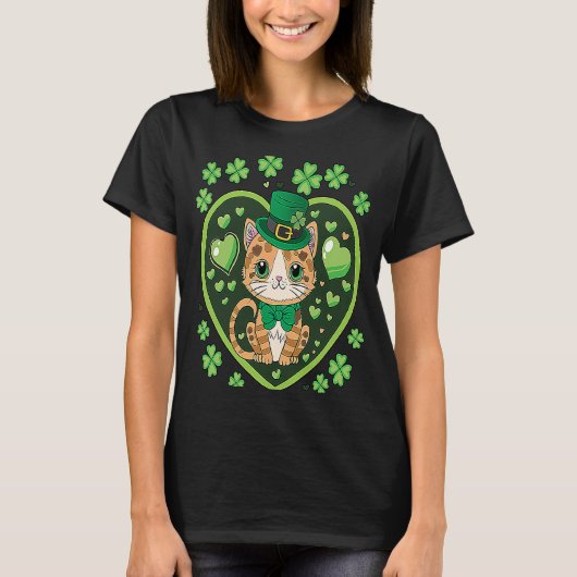 T-shirt Cat Saint Patrick's Day Leprechaun Cute 2023 (Devant)