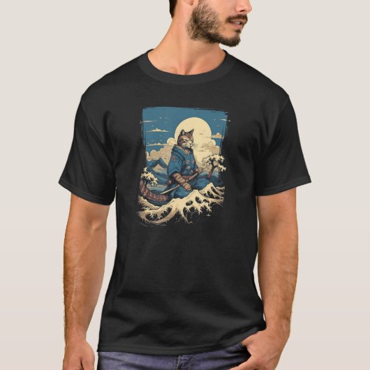 T-shirt Cat Samurai & The Great Wave Enchanting Japanese (Devant)