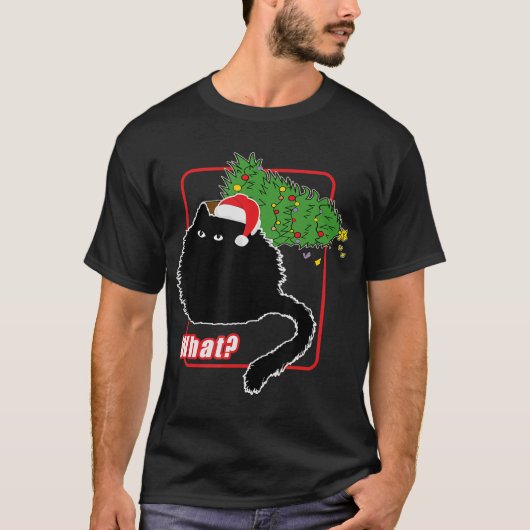 T-shirt Cat Santa Hat Frappe Sur Les Arbres De Noël (Devant)