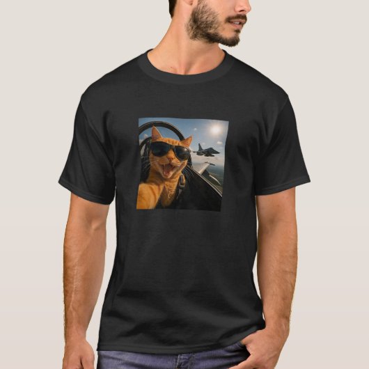 T-shirt Cat Selfie Jet Airplane Funny Cat (Devant)