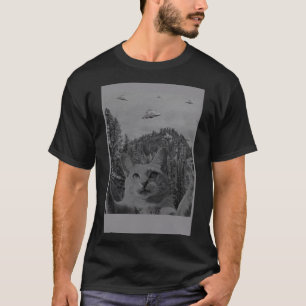 T-shirt Cat Selfie Mème OVNI Savant Conspiration Alien Sci