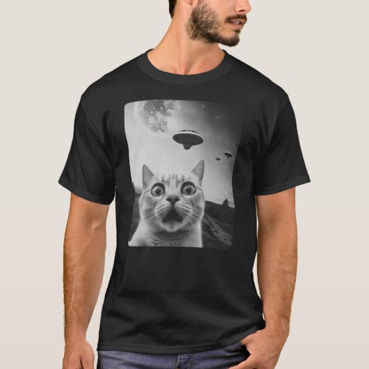 T-shirt Cat Selfie UFO (Devant)