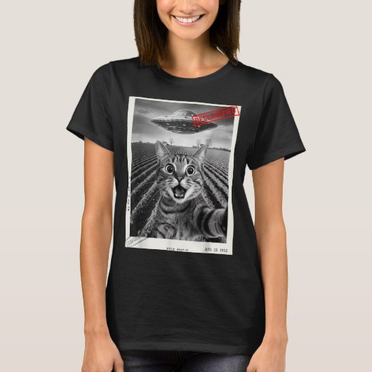 T-shirt Cat Selfie Ufo Alien Funny Surprised Cat Meme Men (Devant)