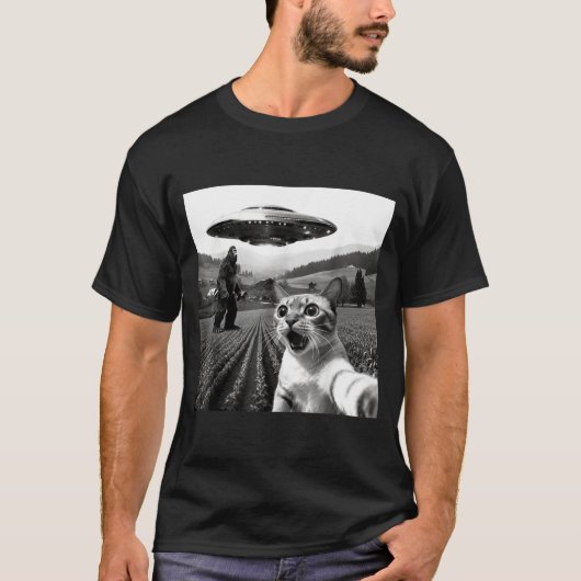 T-shirt Cat Selfie With Alien Ufo Funny Cat Alien Bigfoot (Devant)