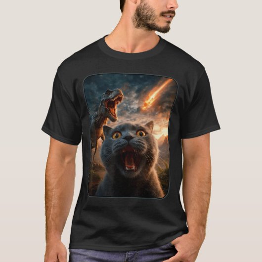T-shirt Cat Selfie With T-rex Dinosaur Funny Cat T Rex Shi (Devant)