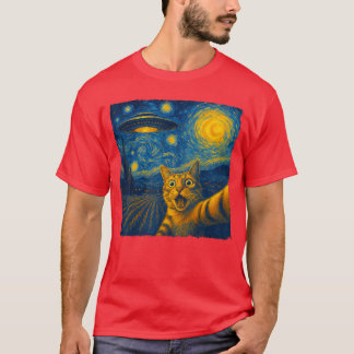 T-shirt Cat Sie with UFO Cats Starry Night Van Gogh Men Wo
