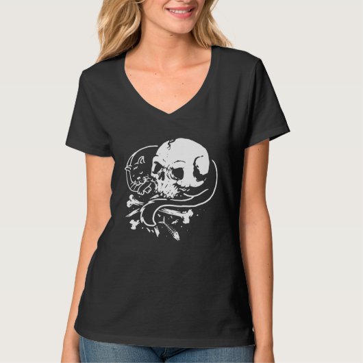T-shirt Cat Skull Kitty Skeleton Halloween Themed Costume (Devant)