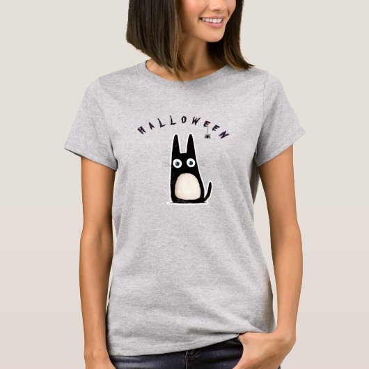 T-shirt cat + spider + Halloween, personalized (Devant)