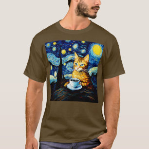 T-shirt Cat Starry Nuit Van Gogh Cat Café Amoureux des cha