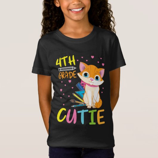 T-Shirt Cat Student Senior 4th Grade Cutie (Devant)