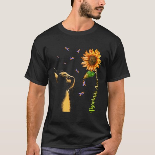 T-shirt Cat Sunflower Psoriasis Awareness (Devant)