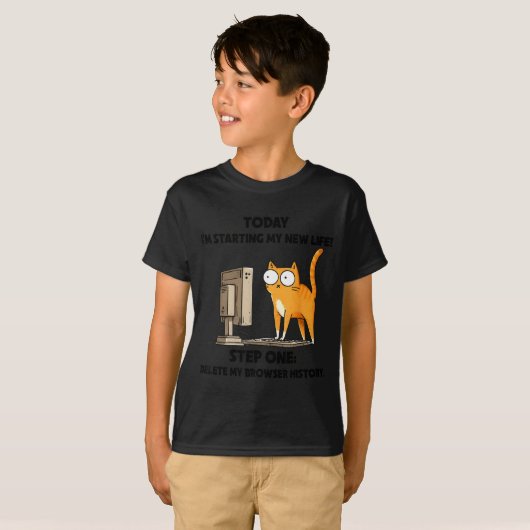 T-shirt Cat Today I'm Starting My New Life Step One Delete (Devant entier)