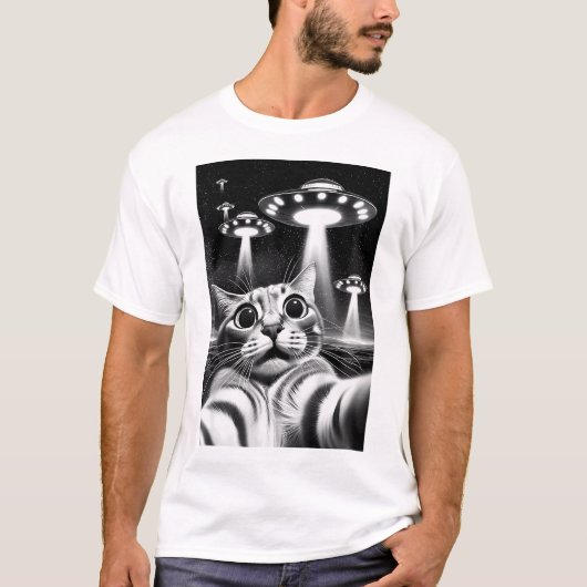T-shirt Cat Ufo Funny Invasion Mème Retro Alien Cat Ufo S (Devant)