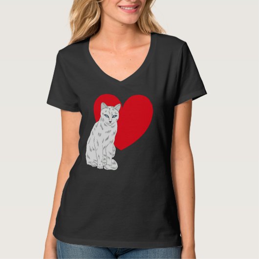 T-shirt Cat Valentine's Day Kitten Heart Cute White Cat (Devant)