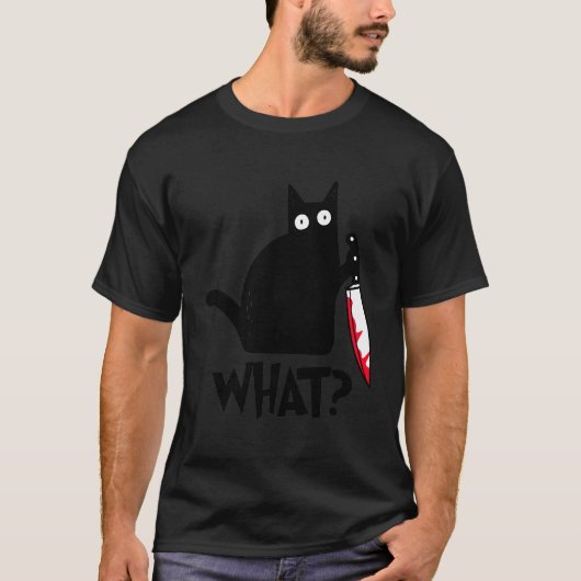 T-shirt Cat W Black Ca Ous Chat Avec Couteau (Devant)
