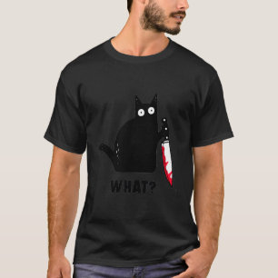 T-shirt Cat W Black Ca Ous Chat Avec Couteau