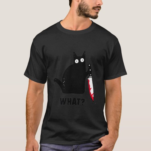 T-shirt Cat W Black Ca Ous Chat Avec Couteau (Devant)