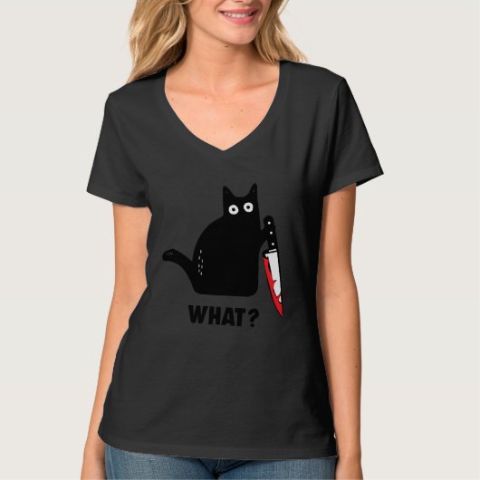T-shirt cat what Bloody knife witch blood splatter crazy c (Devant)