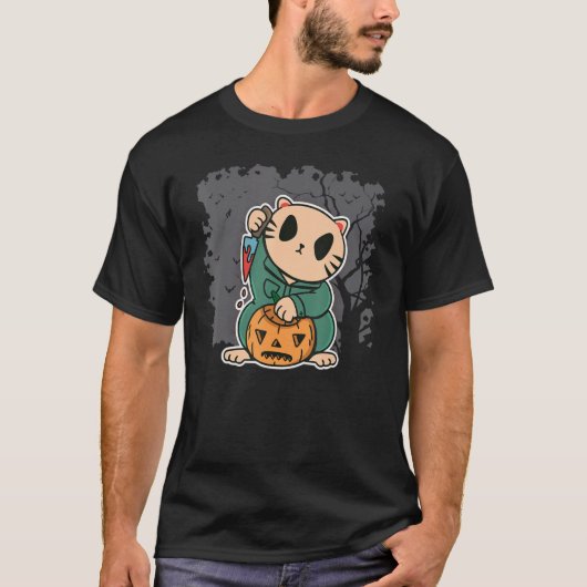 T-shirt Cat What Tee  Antidepressant Cat W Knife Halloween (Devant)
