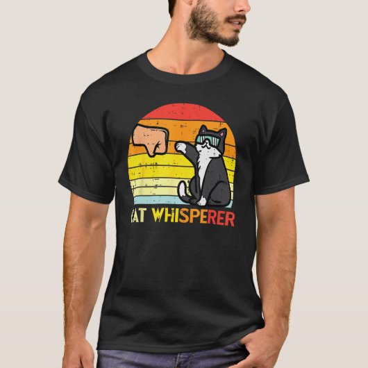 T-shirt Cat Whisperer Man Paw Fist Bump Sunset Retro Men W (Devant)