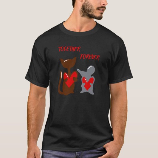 T-shirt Cat with a mouse holding hearts in their paws Cat (Devant)