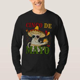 T-shirt Cat With Mexican Hat And Taco  5 Cinco De Mayo