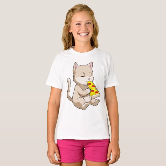 T-shirt Cat with Pizza (Devant entier)