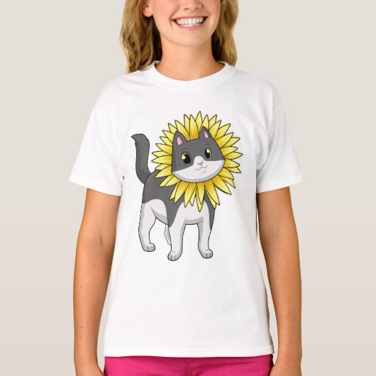 T-shirt Cat with sunflower (Devant)