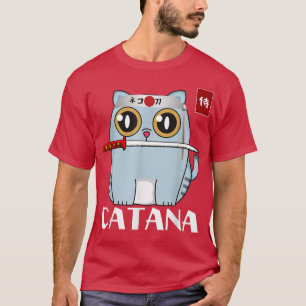T-shirt Catana Chat avec Katana Cute Japonaise Samurai Cha