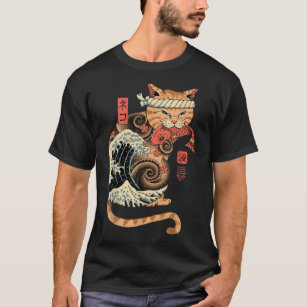 T-shirt Catana Wave Chat tatoué Samurai Chat Art Japonais