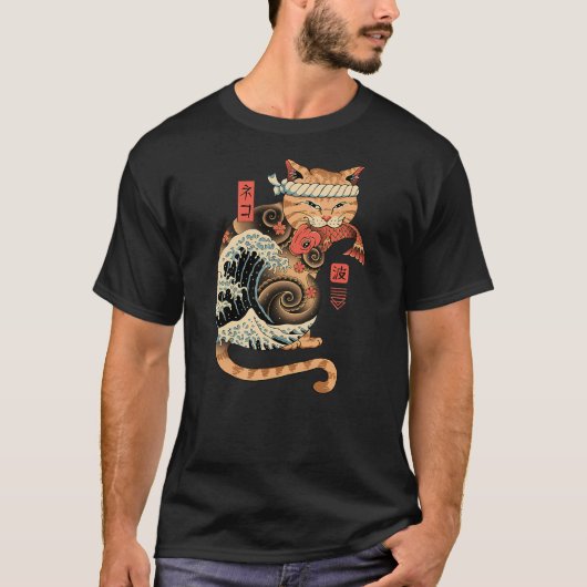 T-shirt Catana Wave Japanese Cat The Great Wave (Devant)
