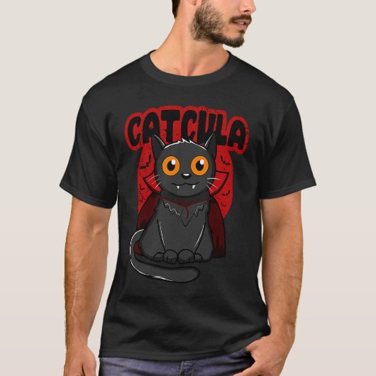 T-shirt Catcula Halloween Kitty Dracula Vampire Chat (Devant)