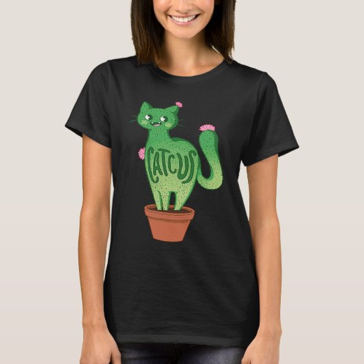 T-shirt Catcus Cat Cactus Succulent Plants Kitty Lovers Fu (Devant)