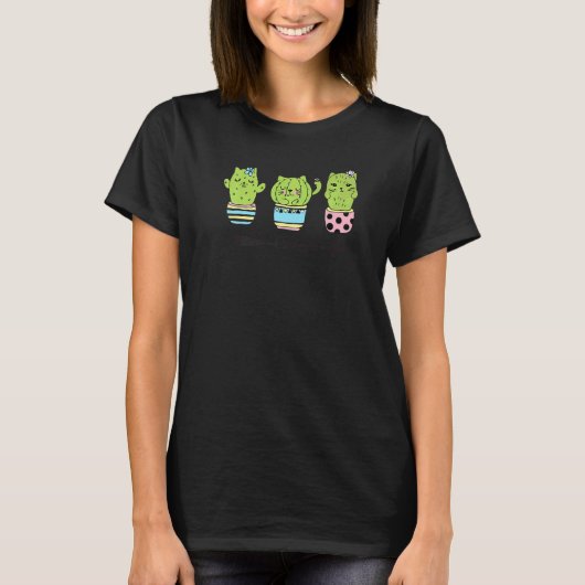 T-shirt Catcus Femmes Hommes Cactus Chat Plante Catus Plan (Devant)