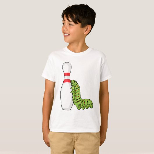T-shirt caterpillar at bowling with bowling pin (Devant entier)