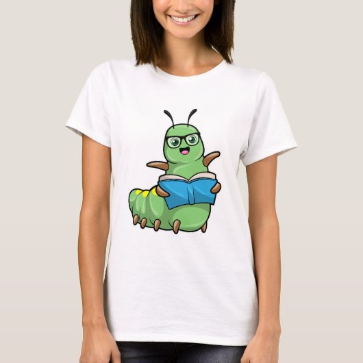 T-shirt Caterpillar Nerd avec livre et lunettes (Devant)