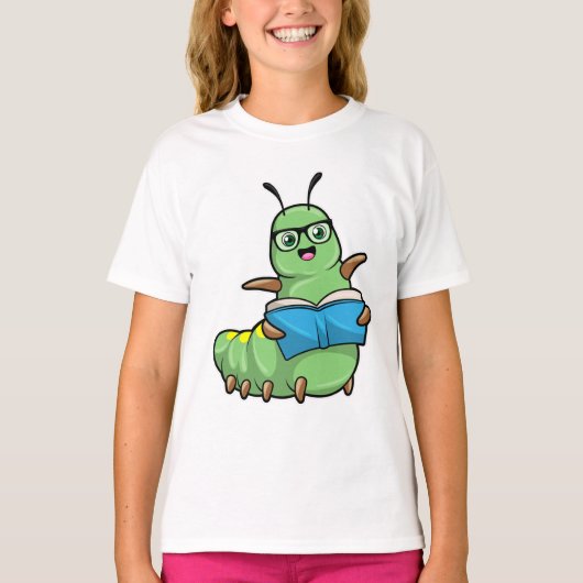 T-shirt Caterpillar Nerd avec livre et lunettes (Devant)