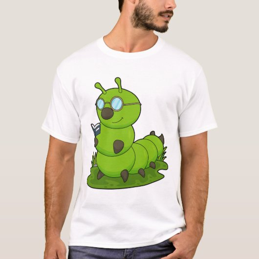 T-shirt Caterpillar Nerd avec lunettes et livre (Devant)
