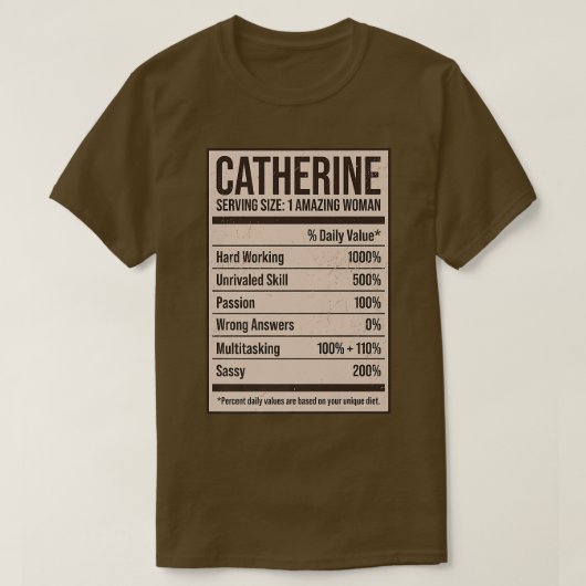 T-shirt Catherine Nutrition Facts Nom Pseudo Alias Titre (Design devant)