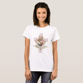 T-shirt Catholique Jésus Marie Croix Fleurs Religieuses (Devant entier)