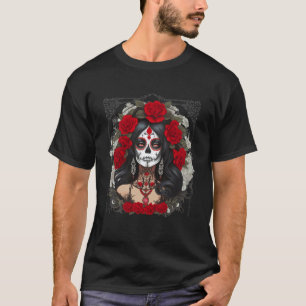 T-shirt Catrina Day Crâne de Sucre Roses ROUGES Los Muerto