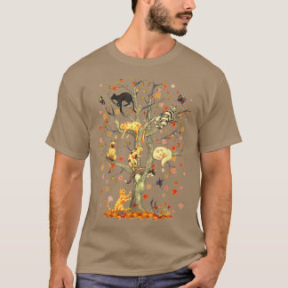 T-shirt Cats Fall Autumn Climbing Maple Leaf Tree Funny Ca