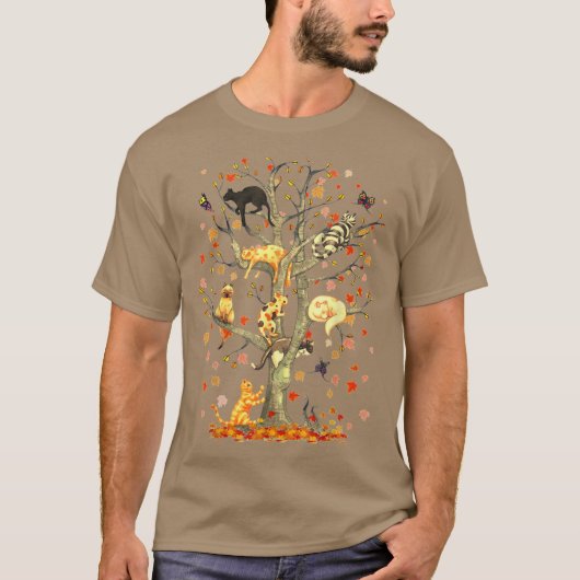 T-shirt Cats Fall Autumn Climbing Maple Leaf Tree Funny Ca (Devant)