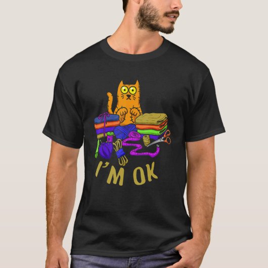 T-shirt Cats I'm Ok Animal Kitten  Paw Love Pet Sewing (Devant)