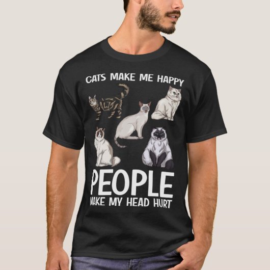 T-shirt Cats Make Me Happy People Make My Head Hurt  Cat   (Devant)
