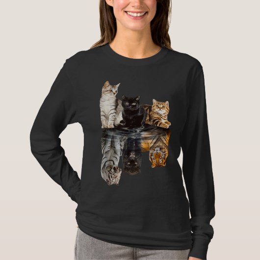 T-shirt Cats Reflection Mirror Tiger Mom Mother Day Love (Devant)